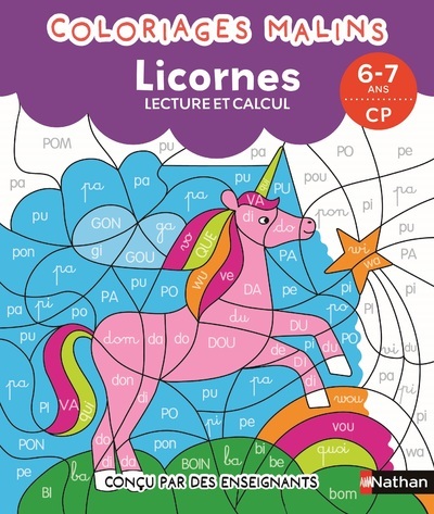 Coloriages malins – Licornes lecture et calcul – 6-7 ans CP