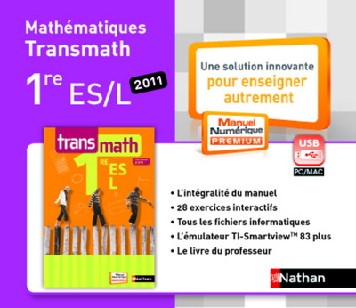 Transmath 1re ES-L – manuel numérique enrichi – clé USB – tarif non adoptant