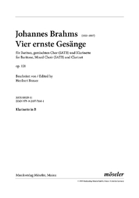 FOUR SERIOUS SONGS - BARITONE, MIXED CHOIR (SATB) AND CLARINET.