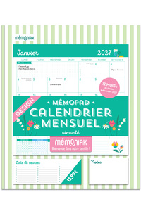 Mémopad calendrier mensuel aimanté 2027 - Design janvier - décembre 2027 12 mois