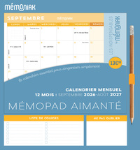 Mémopad calendrier mensuel aimanté 2027 - Mes Indispensables by Mémoniak 12 mois septembre 2026-août