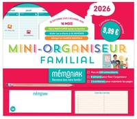 Mini-organiseur familial Mémoniak 2026, calendrier mensuel, sept. 2025 à déc. 2026