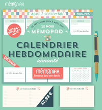 Mémopad calendrier hebdomadaire aimanté 2027 - Design 12 mois septembre 2026-août 2027