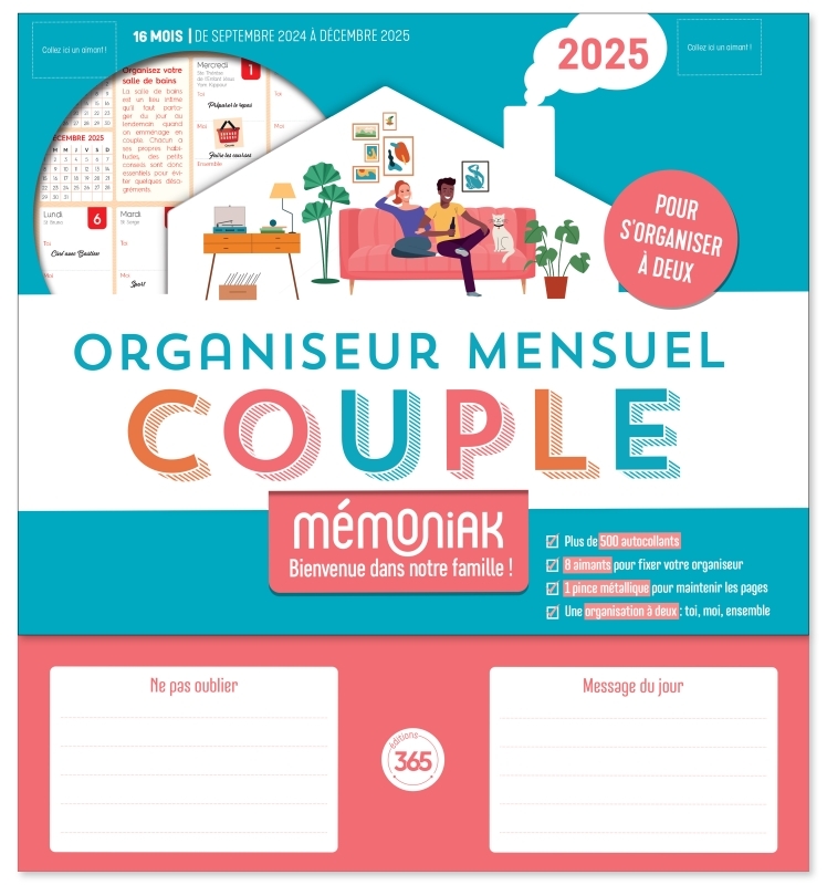 Organiseur Mémoniak spécial Couple 2024, calendrier mensuel (sept. 2023-  déc. 2024)