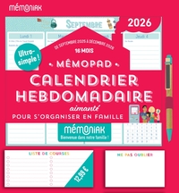 Mémopad calendrier hebdomadaire bloc aimanté 2026, sept. 2025-déc. 2026