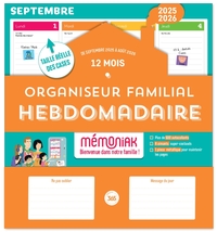 Organiseur familial hebdomadaire Mémoniak sept. 2025-août 2026, calendrier aimanté