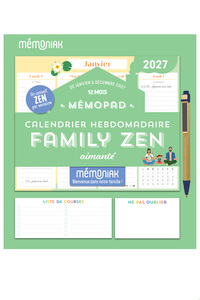 Mémopad calendrier hebdomadaire aimanté 2027 Family zen 12 mois