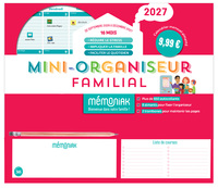 Mini-organiseur familial Mémoniak 2027, calendrier mensuel, septembre 2026-décembre 2027
