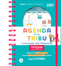Agenda de ma tribu Mémoniak 2027 - une colonne par personne - 16 mois - septembre 2026-décembre 2027