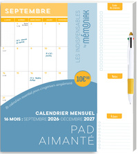 Pad aimanté mensuel 2027 avec stylo 4 couleurs - Calendrier mensuel janvier-décembre 2027
