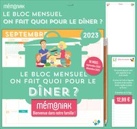 Bloc mensuel organiseur Mémoniak On fait quoi pour le diner, calendrier avec recettes 2023 16 mois