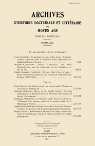 Archives d'Histoire littéraire et doctrinale du Moyen-Âge LXXX – 2013