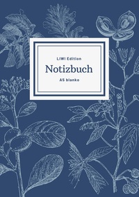 Notizbuch schön gestaltet mit Leseband - A5 Hardcover blanko - 100 Seiten 90g/m² - floral dunkelblau - FSC Papier