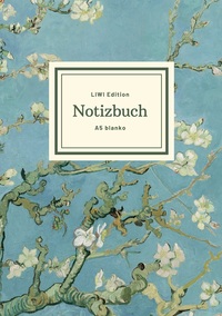 Notizbuch schön gestaltet mit Leseband - A5 Hardcover blanko - 100 Seiten 90g/m² - Motiv „Blühende Mandelbaumzweige", van Gogh - FSC Papier
