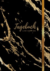 Tagebuch - A5 liniert - 100 Seiten 90g/m² - Soft Cover - Motiv "Marmor gold auf schwarz" - FSC Papier