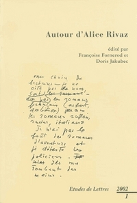 ETUDES DE LETTRES, N 261, 03/2002. AUTOUR D'ALICE RIVAZ