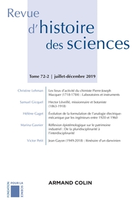 REVUE D'HISTOIRE DES SCIENCES 2/2019 VARIA