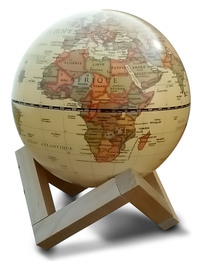 GLOBE 14 CM ANTIQUE LUMINEUX + SUPPORT EN BOIS