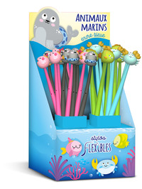 DISPLAY 24 STYLOS FLEXIBLES ANIMAUX MARINS (4 MODELES / 6EX)