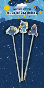 AVENTURE SPATIALE - KIT 3 CRAYONS GOMME
