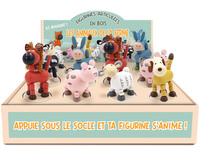 DISPLAY 12 FIGURINES EN BOIS ARTICULEES ANIMAUX DE LA FERME (6 MODELES/2EX)