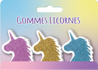 SET 3 GOMMES LICORNES A PAILLETTES
