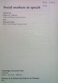 Social Markers in Speech