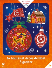 14 BOULES ET DECOS DE NOEL A GRATTER - POCHETTE AVEC ACCESSOIRES