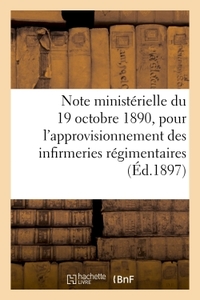 NOTE MINISTERIELLE DU 19 OCTOBRE 1890, MEDICAMENTS ET MATERIEL - POUR L'APPROVISIONNEMENT DES INFIRM