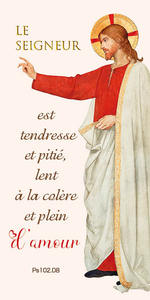 Jésus bénis "le seigneur est tendresse et pitié..." Lot de 10 cartes de communion - Vernis 3D