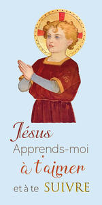 Jésus enfant mains jointe Bleu "Jésus apprends moi à t'aimer..." Lot de 10 cartes de communion - Vernis 3D