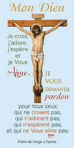 Christ en croix Bleu "prière de Fatima" Lot de 10 cartes de communion - Vernis 3D