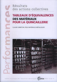 Tableaux d'équivalences des matériaux pour la quincaillerie