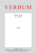 VERBUM, N 1/2012. TOME XXXIV. VARIA