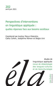 ETUDES DE LINGUISTIQUE APPLIQUEE - N 2/2021 - PERSPECTIVES D INTERVENTIONS EN LINGUISTIQUE APPLIQUEE