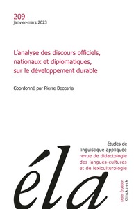 ETUDES DE LINGUISTIQUE APPLIQUEE - N 1/2023 - L ANALYSE DES DISCOURS OFFICIELS, NATIONAUX ET DIPLOMA