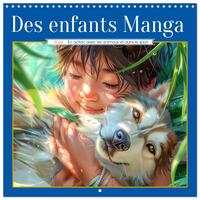 Des enfants Manga - En action avec les animaux et dans le sport (Calendrier mural carré 2026 30x30 cm) Calendrier double avec une page pour vos prises de notes