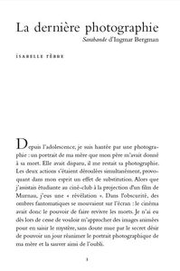LA DERNIERE PHOTOGRAPHIE - "SARABANDE" D'INGMAR BERGMAN