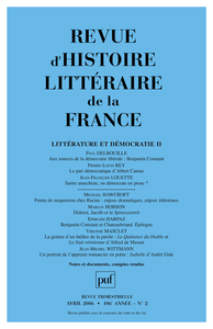 RHLF 2006, N  2 - LITTERATURE ET DEMOCRATIE (II)