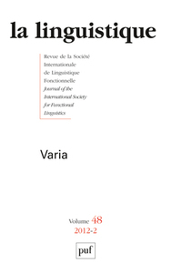 LINGUISTIQUE 2012, VOL. 48 (2) - VARIA