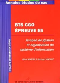 BTS CGO - EPREUVE E5. ANALYSE DE GESTION ET ORGANISATION DU SYSTEME D'INFORMATIO