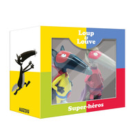 FIGURINES DUO LOUP SUPER-HEROS ET LOUVE SUPER-HEROINE