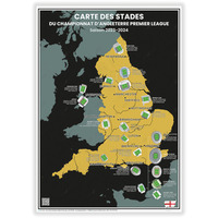 Carte des Stades de Foot du Championnat d’Angleterre Premier League : Saison 2023-2024 - 50x70cm