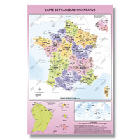 CARTE DE FRANCE ADMINISTRATIVE - MODELE FLUORINE - POSTER PLASTIFIE A0