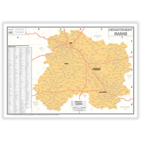 Carte administrative du département de la Marne - Poster Plastifié 70x100cm
