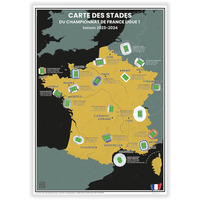 Carte des Stades de Foot du Championnat de France Ligue 1 : Saison 2023-2024 - Affiche 50x70cm