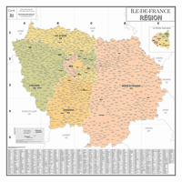 CARTE ADMINISTRATIVE DE LA REGION ILE-DE-FRANCE - POSTER PLASTIFIE 100X100CM