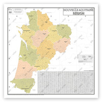 Carte Administrative de la Région Nouvelle-Aquitaine - Poster Plastifié 120x120cm