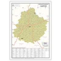 Carte administrative du département de la Sarthe - Poster Plastifié 70x100cm