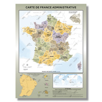 CARTE DE FRANCE ADMINISTRATIVE - MODELE TOPAZE - AFFICHE 60X80CM